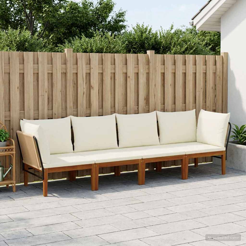 6 pcs Solid Acacia Wood & Rope Natural Beige and Cream White 2x corner +2x middle