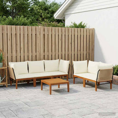 9 pcs Solid Acacia Wood & Rope Natural Beige and Cream White 4x corner +1x middle +table