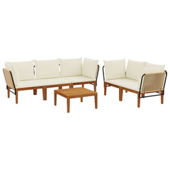 9 pcs Solid Acacia Wood & Rope Natural Beige and Cream White 4x corner +1x middle +table
