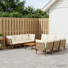 9 pcs Solid Acacia Wood & Rope Natural Beige and Cream White 4x corner +4x middle +table