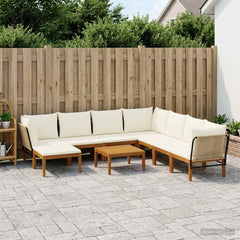9 pcs Solid Acacia Wood & Rope Natural Beige and Cream White 3x corner +4x middle +1x footrest +table