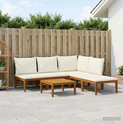 6 pcs Solid Acacia Wood & Rope Natural Beige and Cream White 1x corner +3x middle +1x footrest +table