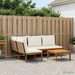 6 pcs Solid Acacia Wood & Rope Natural Beige and Cream White 1x corner +3x middle +table