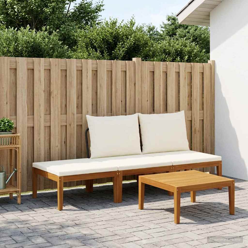 6 pcs Solid Acacia Wood & Rope Natural Beige and Cream White 2x middle +1x footrest +table