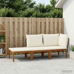 6 pcs Solid Acacia Wood & Rope Natural Beige and Cream White 1x corner +1x middle +1x footrest