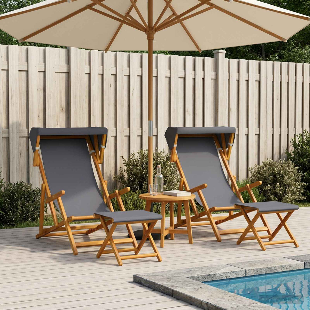 Deck Chair 4 pcs 3 Position Solid Eucalyptus Wood 2x Chair + 2x Footrest Grey