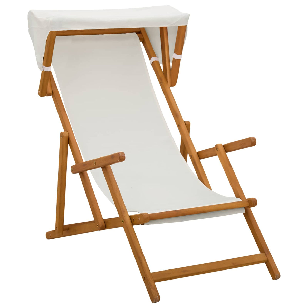 Deck Chair 4 pcs 3 Position Solid Eucalyptus Wood 2x Chair + 2x Footrest Cream