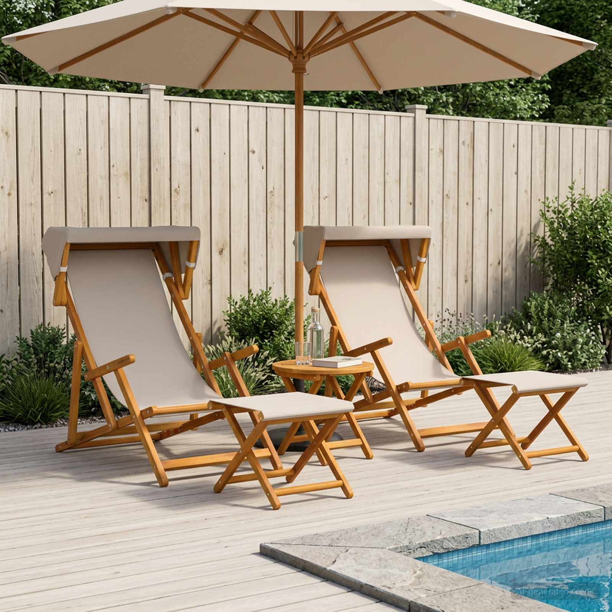 Deck Chair 4 pcs 3 Position Solid Eucalyptus Wood 2x Chair + 2x Footrest Beige
