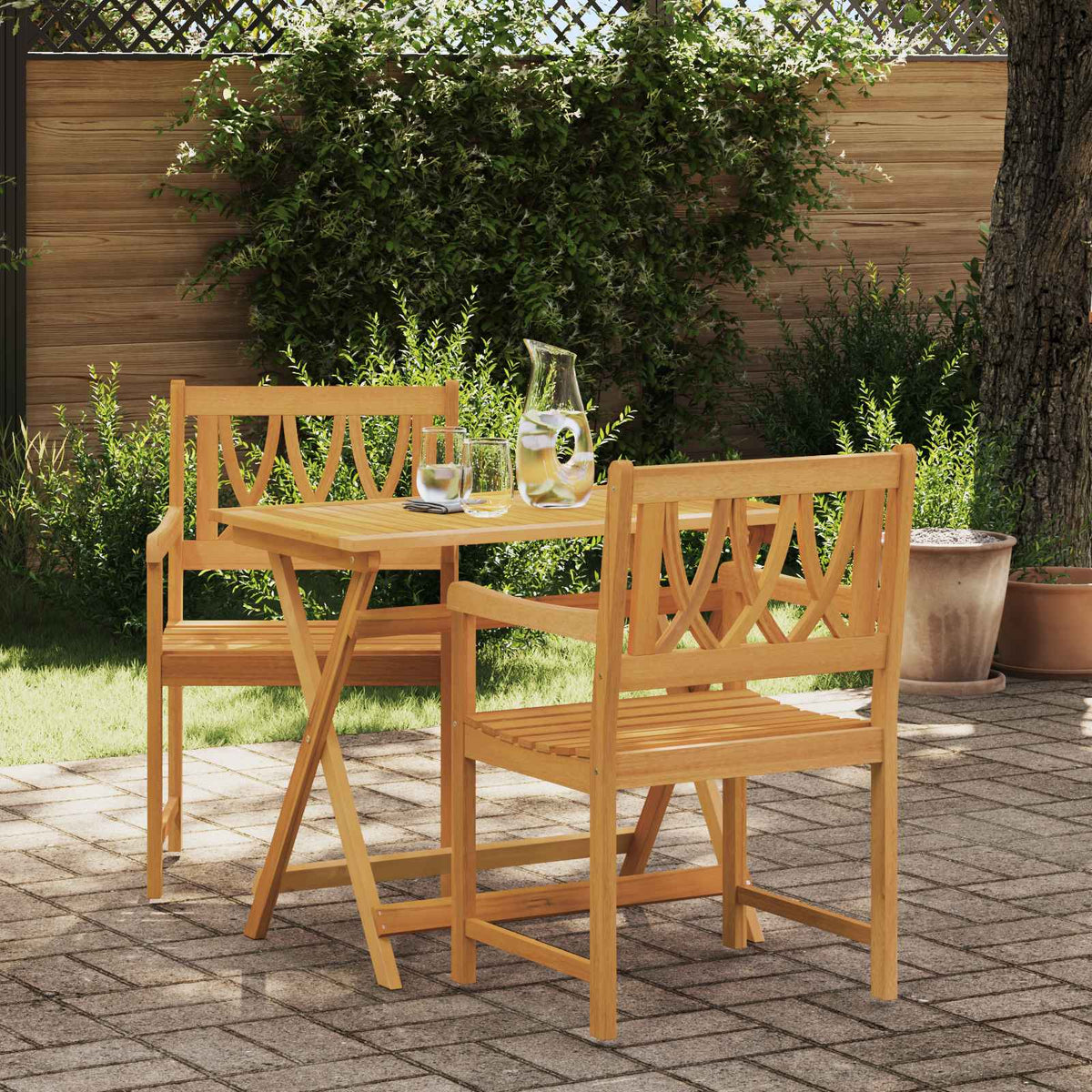 Garden Chairs Natural Solid Acacia Wood Curved X- crossed backrest 2