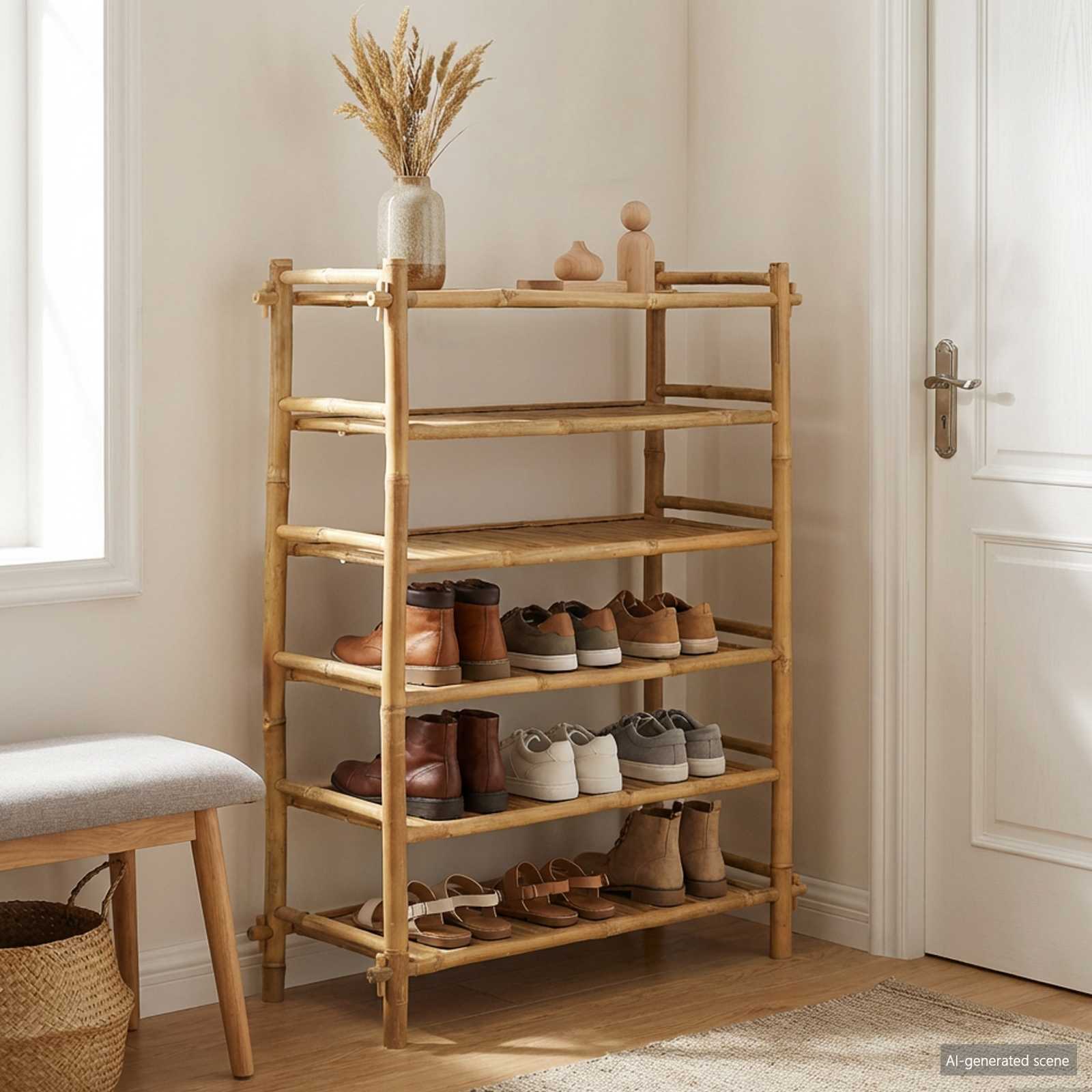vidaXL Shoe Rack with Shelf Natural 6-tier Bamboo 1
