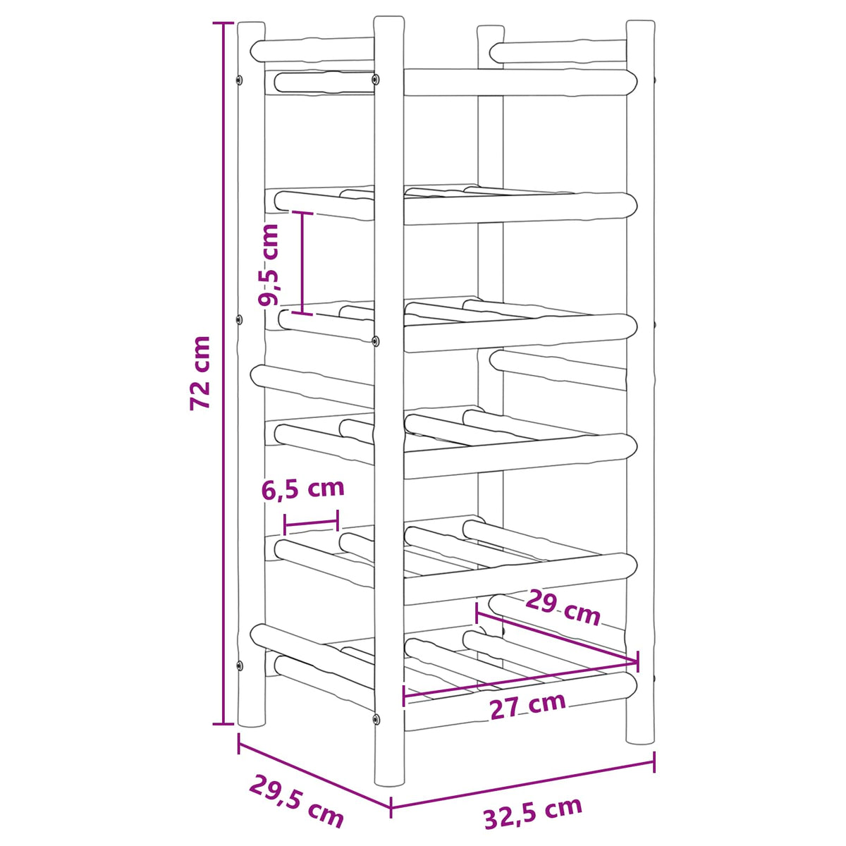 vidaXL Wine Rack Natural 32.5 x 29.5 x 72 cm Bamboo 6