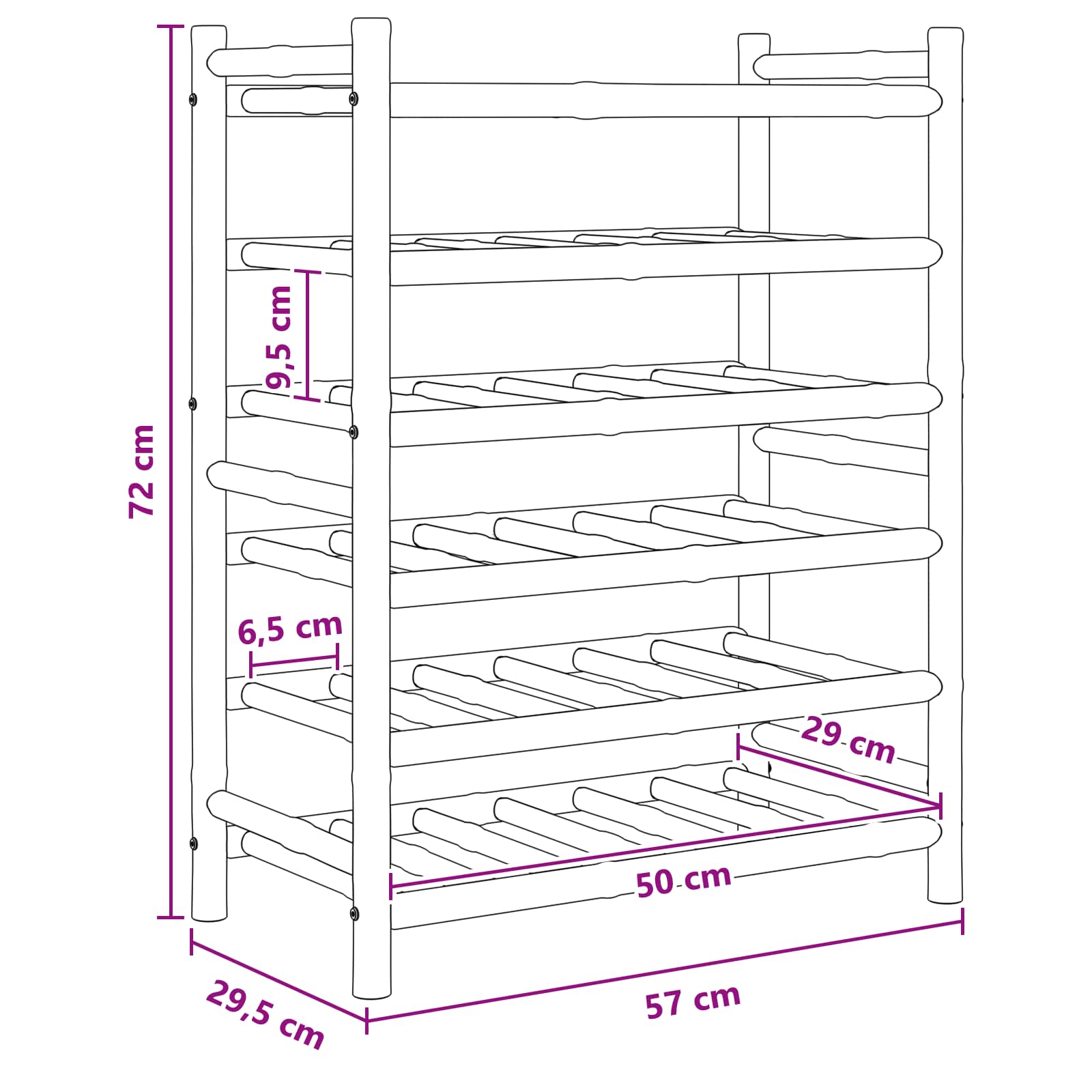 vidaXL Wine Rack Natural 57 x 29.5 x 72 cm Bamboo 6