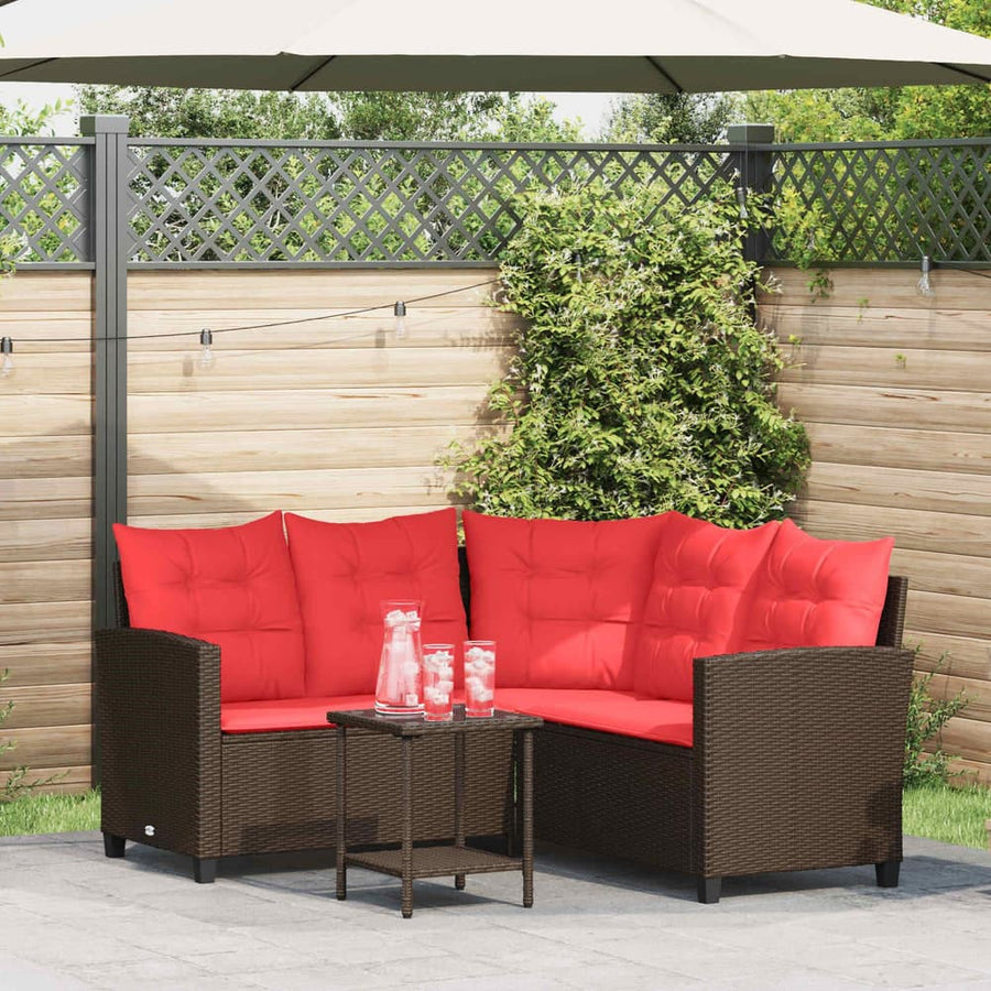 Outdoor Sofa Set 2 pcs 5-Seater Brown and Red Poly Rattan