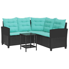 Garden Sofa 2 pcs 5-Seater Poly rattan Black and turquoise