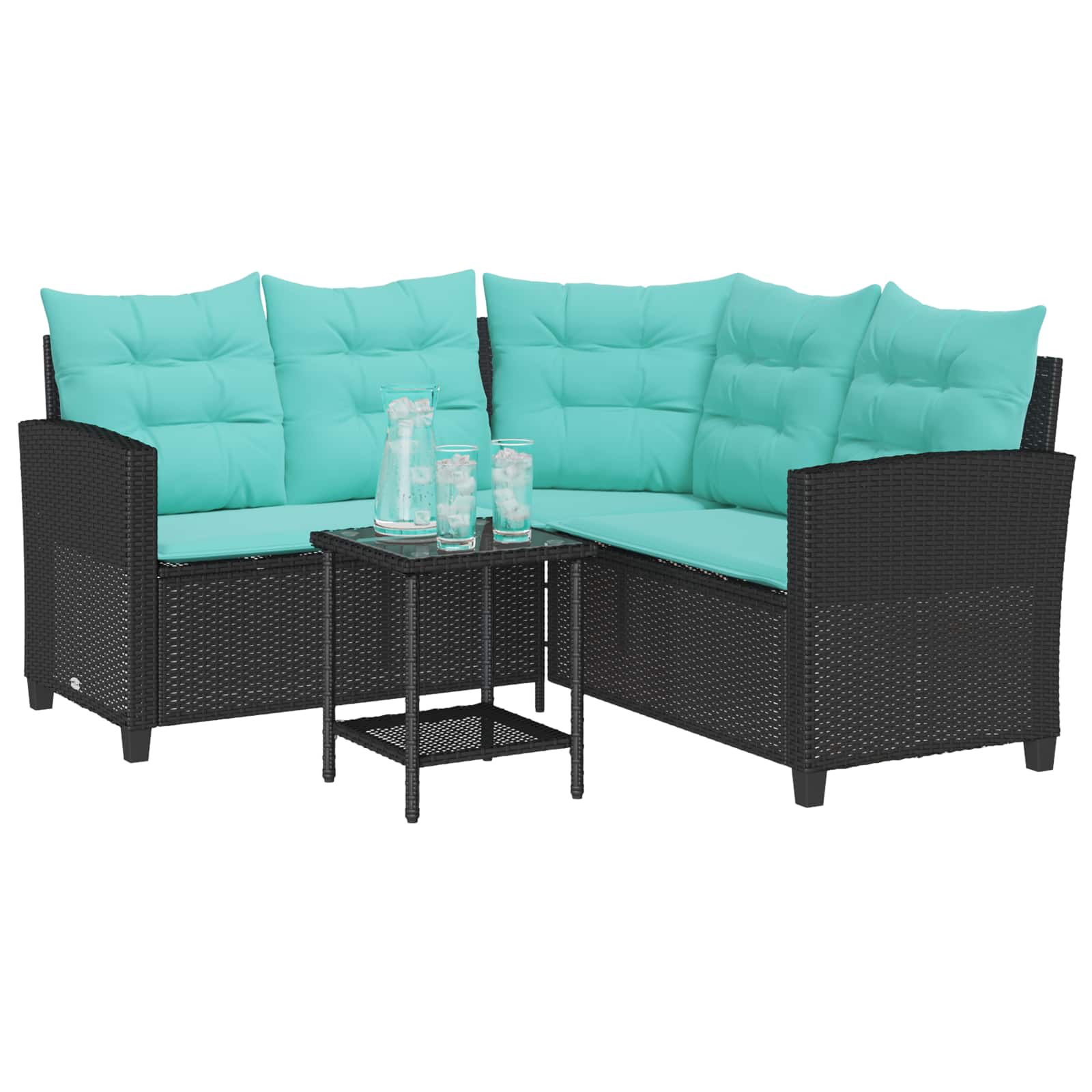 vidaXL Garden Sofa 2 pcs 5-Seater Black and Turquoise Poly rattan 3