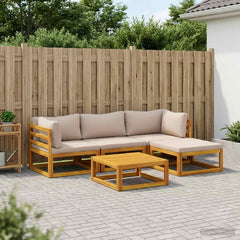 Sofa Set 7 pcs Natural Solid Acacia Wood Taupe 2x corner + middle + footrest + table