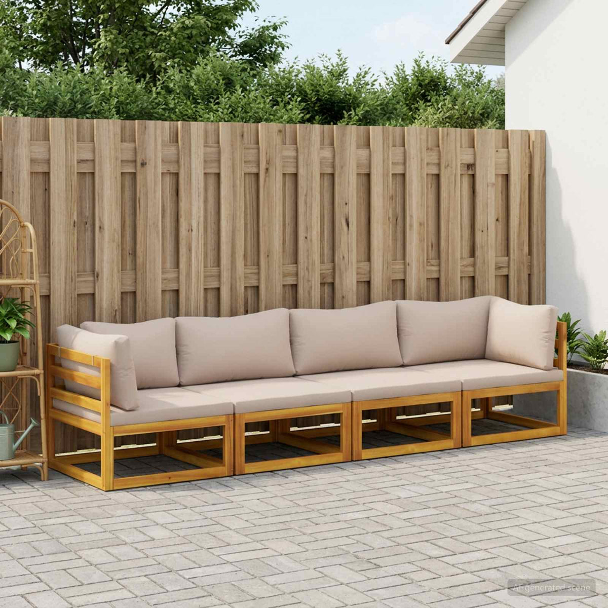 Sofa Set 7 pcs Natural Solid Acacia Wood Taupe 2x corner + 2x middle