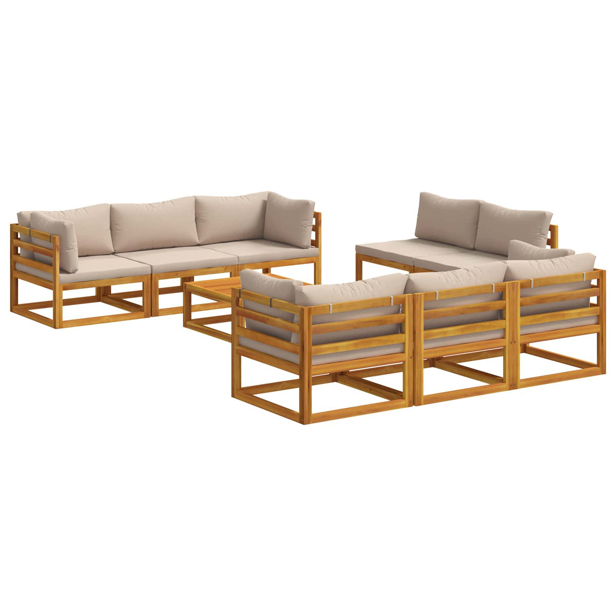 Sofa Set 7 pcs Natural Solid Acacia Wood Taupe 4x corner + 4x middle + table