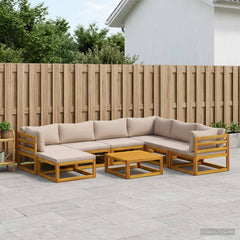 Sofa Set 7 pcs Natural Solid Acacia Wood Taupe 3x corner + 3x middle + footrest + table