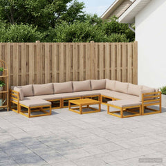 Sofa Set 7 pcs Natural Solid Acacia Wood Taupe 3x corner + 5x middle + 2x footrest + table