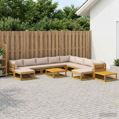 Sofa Set 7 pcs Natural Solid Acacia Wood Taupe 3x corner + 5x middle + 2x footrest + 2x table
