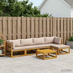 Sofa Set 7 pcs Natural Solid Acacia Wood Taupe 2x corner + 2x middle + footrest + table