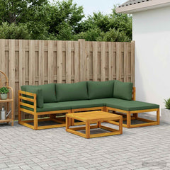 Sofa Set 7 pcs Natural Solid Acacia Wood Green 2x corner + middle + footrest + table