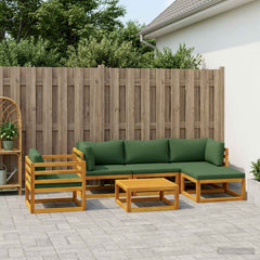 Sofa Set 7 pcs Natural Solid Acacia Wood Green 2x corner + middle + armchair + footrest + table
