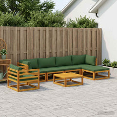 Sofa Set 7 pcs Natural Solid Acacia Wood Green 2x corner + 2x middle + armchair + footrest + table
