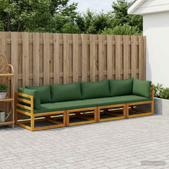 Sofa Set 7 pcs Natural Solid Acacia Wood Green 2x corner + 2x middle
