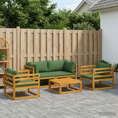 Sofa Set 7 pcs Natural Solid Acacia Wood Green 2x corner + 2x armchair + table