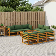 Sofa Set 7 pcs Natural Solid Acacia Wood Green 4x corner + 4x middle + table