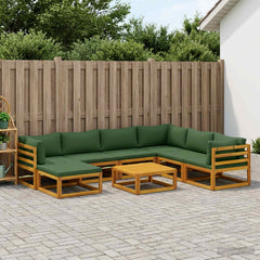 Sofa Set 7 pcs Natural Solid Acacia Wood Green 3x corner + 3x middle + footrest + table