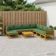 Sofa Set 7 pcs Natural Solid Acacia Wood Green 3x corner + 4x middle + footrest + table