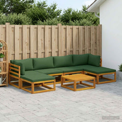 Sofa Set 7 pcs Natural Solid Acacia Wood Green 2x corner + 2x middle + 2x footrest + table