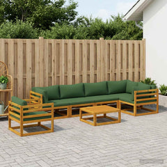 Sofa Set 7 pcs Natural Solid Acacia Wood Green 3x corner + 2x middle + armchair + table