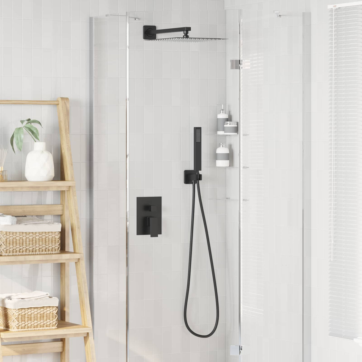 Concealed Shower System (Round) Stainless Steel 201 Black Square-shaped