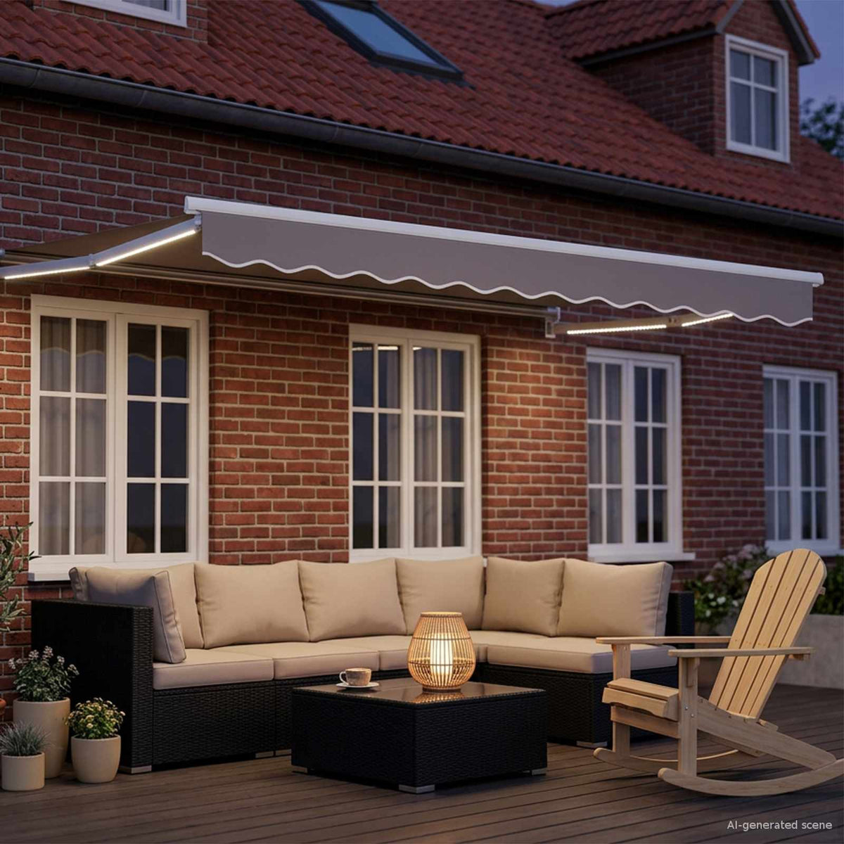 Manual Awning Frame with Solar LED White 3.5 m 2.5 m