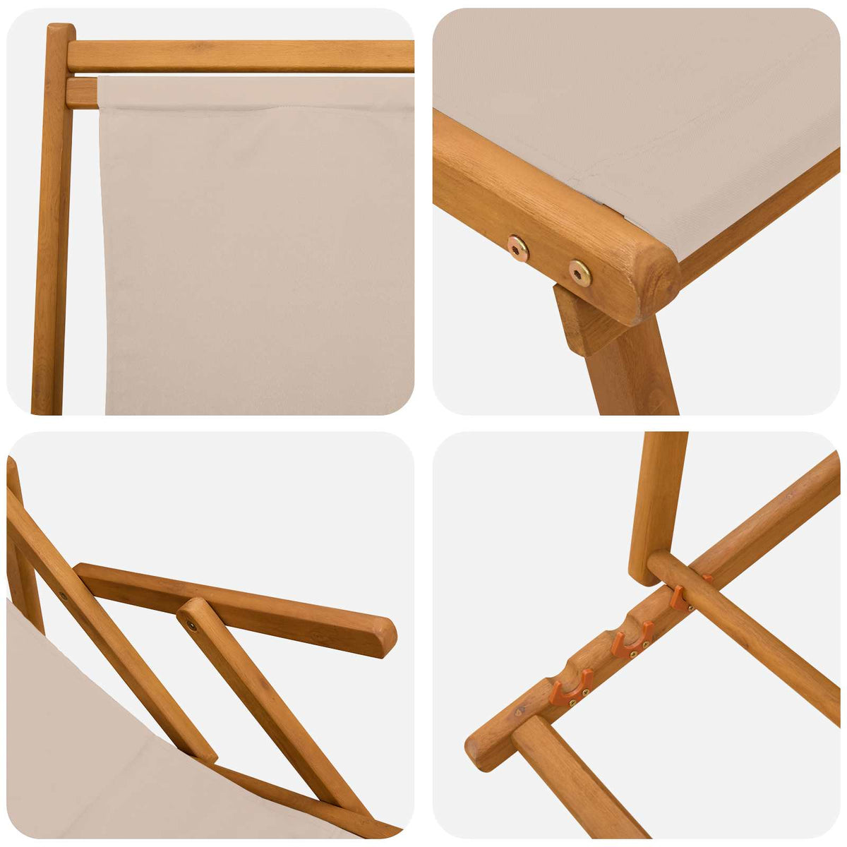 Folding Sun Lounger 3 Position Solid Eucalyptus Wood Beige