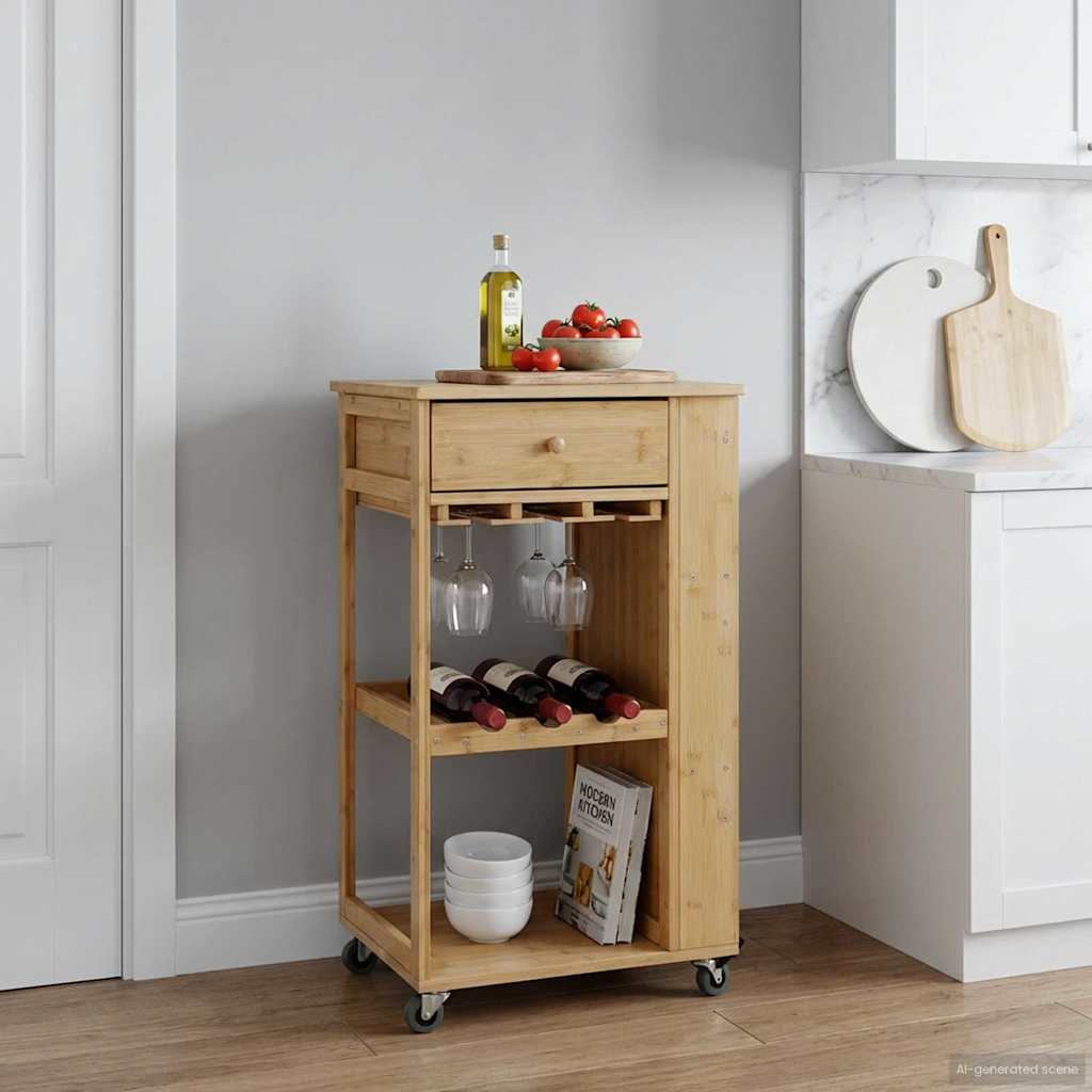 vidaXL Kitchen Trolley with Wheels Natural 47.5 x 36 x 83 cm Bamboo 1