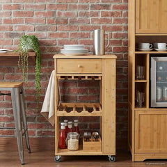 vidaXL Kitchen Trolley with Wheels Natural 47.5 x 36 x 83 cm Bamboo 3