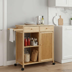 vidaXL Kitchen Trolley with Wheels Natural 90.5 x 36 x 86.5 cm Bamboo 1