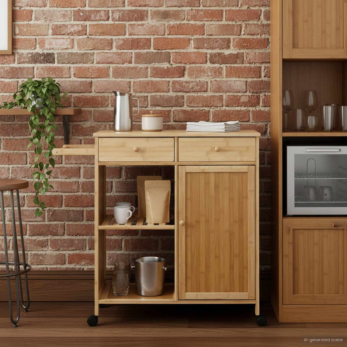 vidaXL Kitchen Trolley with Wheels Natural 90.5 x 36 x 86.5 cm Bamboo 3