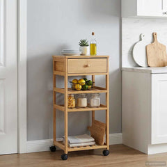 vidaXL Kitchen Trolley with Wheels Natural 37 x 36 x 80 cm Bamboo 1