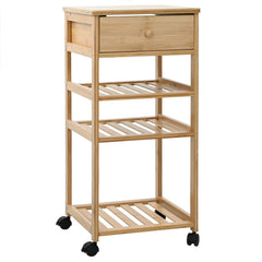 vidaXL Kitchen Trolley with Wheels Natural 37 x 36 x 80 cm Bamboo 2