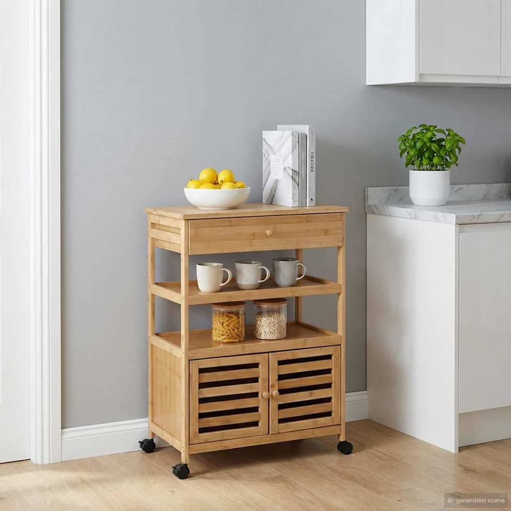 vidaXL Kitchen Trolley with Wheels Natural 59.5 x 36 x 82 cm Bamboo 1