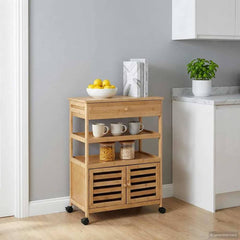 vidaXL Kitchen Trolley with Wheels Natural 59.5 x 36 x 82 cm Bamboo 1