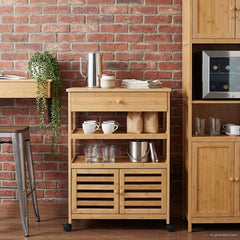 vidaXL Kitchen Trolley with Wheels Natural 59.5 x 36 x 82 cm Bamboo 3