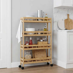 vidaXL Kitchen Trolley with Wheels Natural 60 x 18 x 97 cm Bamboo 3