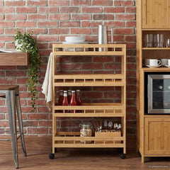 vidaXL Kitchen Trolley with Wheels Natural 60 x 18 x 97 cm Bamboo 1